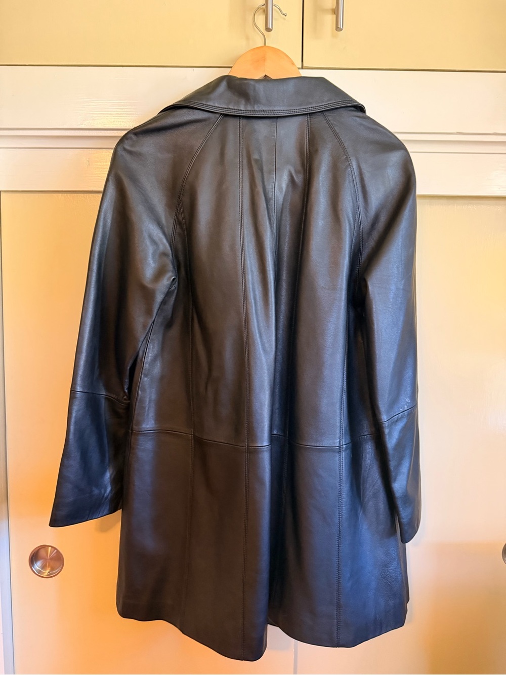Women's Black Leather Trench Coat - Picture 2 of 5